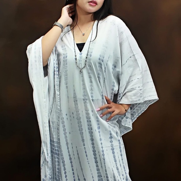 0129 / White purple Shibori Tie Dye Long Kaftan - Picture 10 of 12